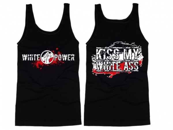 Muskelshirt/Tank Top - Kiss My White Ass - schwarz-weiß-rot Muskelshirt/Tank Top - Kiss My White Ass - schwarz-weiß-rot