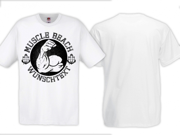 T-Hemd - Muscle Beach - Wunschtext - weiß/schwarz T-Hemd - Muscle Beach - Wunschtext - weiß/schwarz