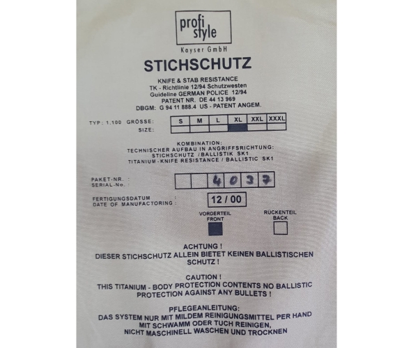Stichschutz Weste - Kayser "Titanium"
