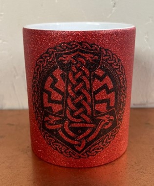 Glitzer Tasse - rot - Thors Hammer mit Schwarzer Sonne Glitzer Tasse - rot - Thors Hammer mit Schwarzer Sonne