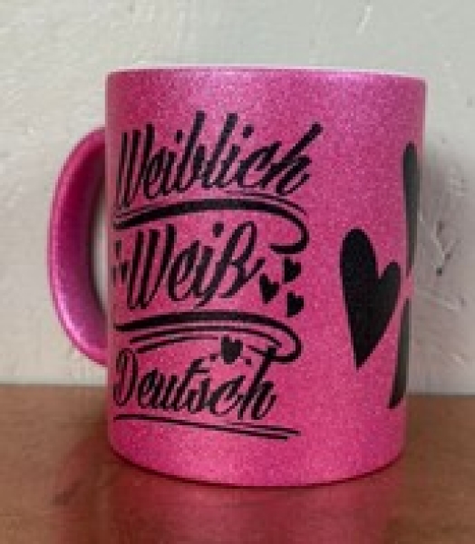 Glitzer Tasse - purple - weiblich weiß deutsch Glitzer Tasse - purple - weiblich weiß deutsch