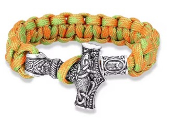 Armband - Paracord - Thorshammer mit Rune - 23cm - gelb/orange/grün Armband - Paracord - Thorshammer mit Rune - 23cm - gelb/orange/grün