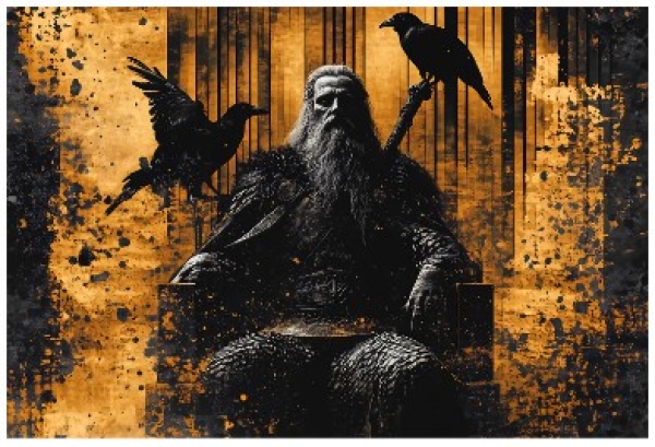 Vliestapete - Odin auf Thron mit Hugin & Munin Vliestapete - Odin auf Thron mit Hugin & Munin