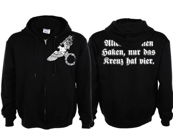 Kapuzenjacke - Alles hat nen Haken, nur das Kreuz hat vier - schwarz Kapuzenjacke - Alles hat nen Haken, nur das Kreuz hat vier - schwarz
