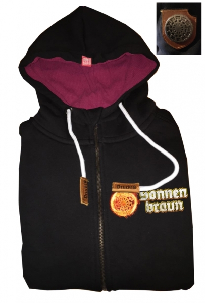 Druck18 Premium - Frauen Kapuzenjacke - Sonnenbraun - schwarz Druck18 Premium - Frauen Kapuzenjacke - Sonnenbraun - schwarz