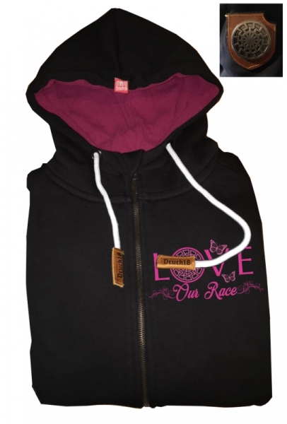 Druck18 Premium - Frauen Kapuzenjacke - Love our Race - schwarz Druck18 Premium - Frauen Kapuzenjacke - Love our Race - schwarz